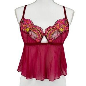 Adore Me Floral Lace Babydoll Lingerie Top XL Sheer Mesh Pink Romantic